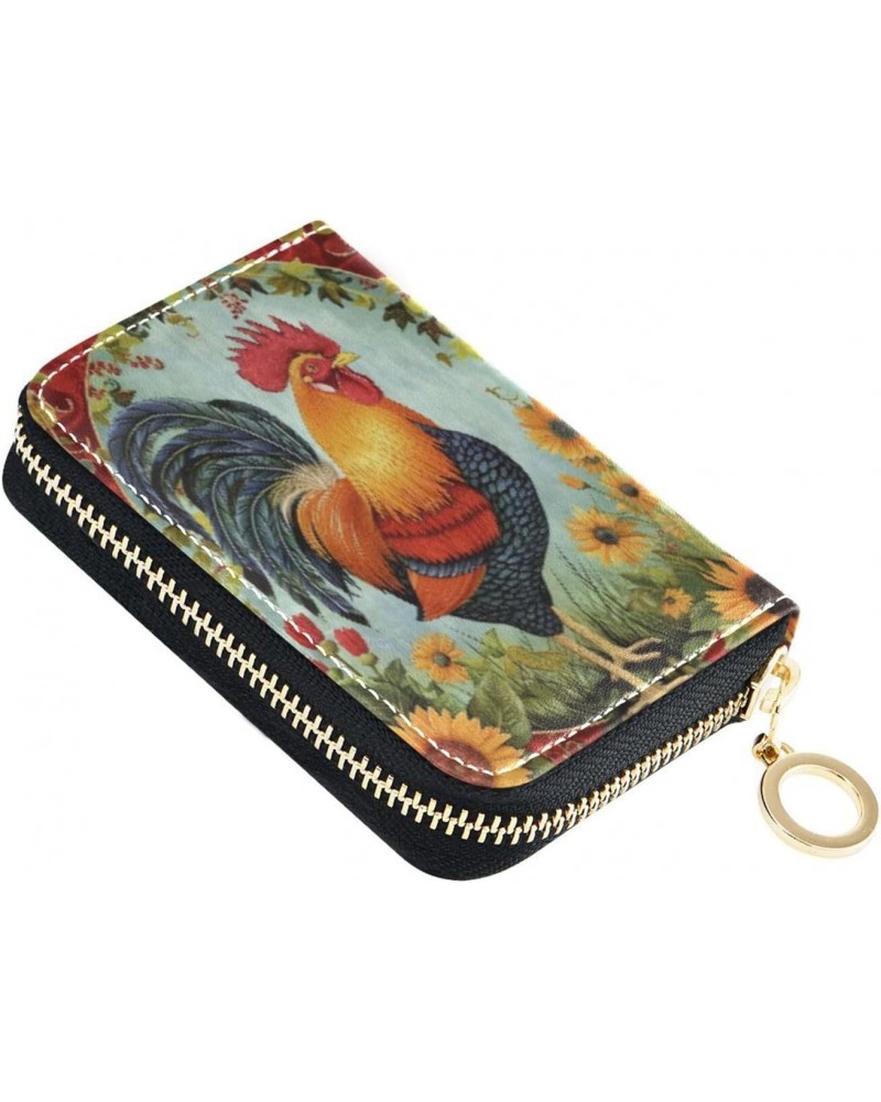 RFID Credit Card Holder Farm Rooster Leather With Zipper Card Case Wallet for Women Girls $10.06 Wallets