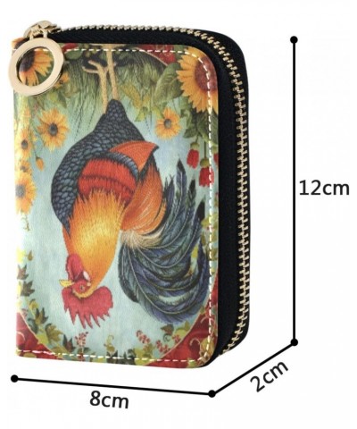 RFID Credit Card Holder Farm Rooster Leather With Zipper Card Case Wallet for Women Girls $10.06 Wallets