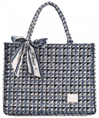 Women's Plaid Canvas Tote Bag for Women Canvas Crossbody Shoulder Bags Women Casual Canvas Tote Bag Large Blue $28.34 Totes