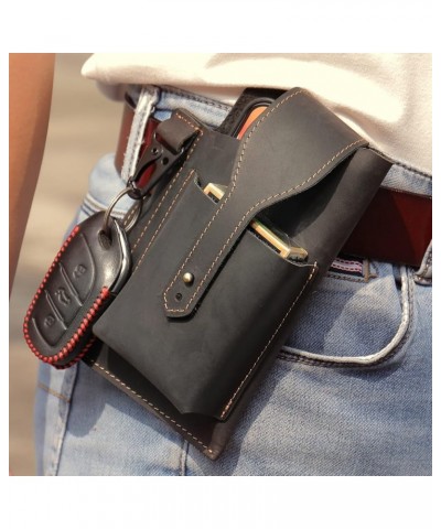 Men's Mobile Phone Pocket Belt Bag Retro Leather Mobile Phone Bag,brown Black $24.49 Totes