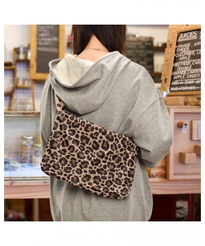 Women Boho Handbag Leopard Print Cute Brown Beige Underarm Bag Tote Bag Shoulder Bag Crossbody Bag Fluffy Cell Phone Purse La...