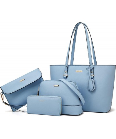 Women Fashion Handbags Wallet Tote Bag Shoulder Bag Top Handle Satchel Purse Set 4pcs Sky Blue-a $27.09 Satchels