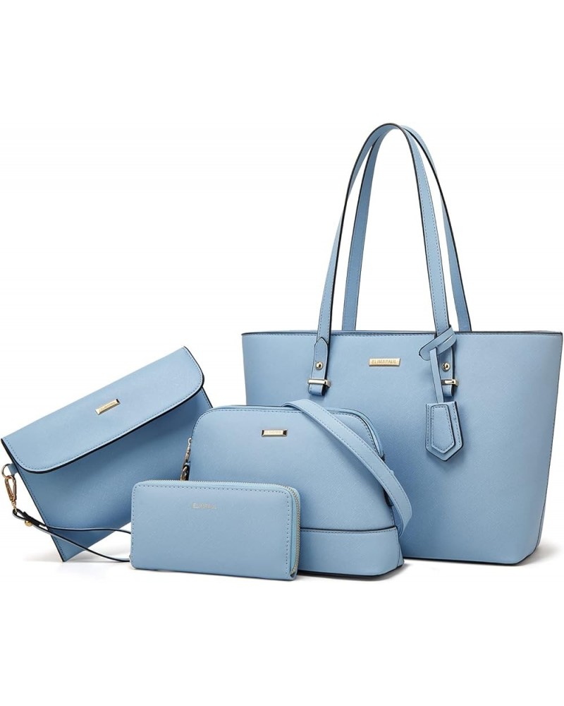 Women Fashion Handbags Wallet Tote Bag Shoulder Bag Top Handle Satchel Purse Set 4pcs Sky Blue-a $27.09 Satchels