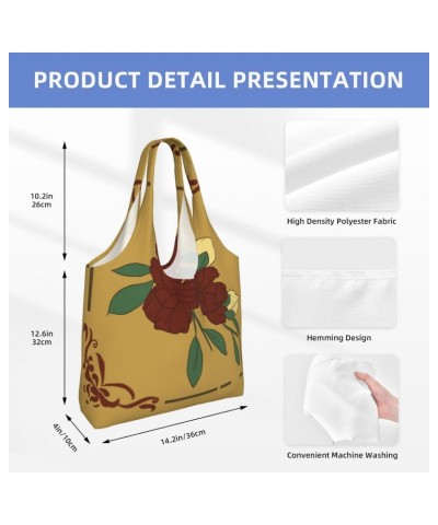 Red Moonflower Extra Large Capacity Shoulder Canvas Bag For Shopping Travel Daily Use $16.91 Totes