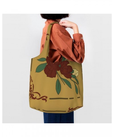 Red Moonflower Extra Large Capacity Shoulder Canvas Bag For Shopping Travel Daily Use $16.91 Totes