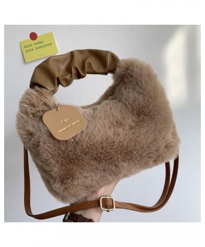 Soft and Warm Plush Shoulder Bag Adjustable Strap Casual Crossbody Bags for Women and Girls Camel $8.70 Shoulder Bags