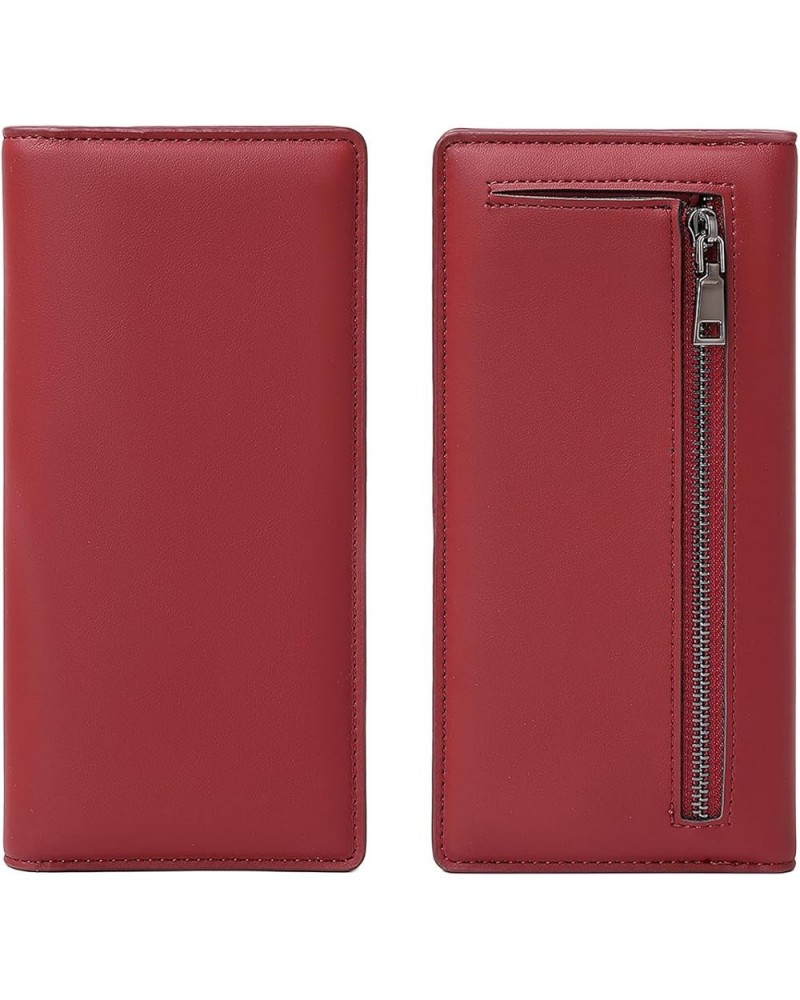 Wallets for Women Slim Thin Soft Leather RFID Blocking Credit Card Holder Bifold Long Ladies Wallet Clutch A04-wine red $12.8...