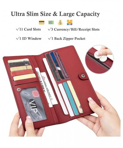 Wallets for Women Slim Thin Soft Leather RFID Blocking Credit Card Holder Bifold Long Ladies Wallet Clutch A04-wine red $12.8...