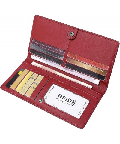 Wallets for Women Slim Thin Soft Leather RFID Blocking Credit Card Holder Bifold Long Ladies Wallet Clutch A04-wine red $12.8...