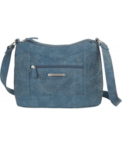 Nubuck Eyelet Vegan Suede Hobo Handbag One Size Blue $40.58 Hobo Bags