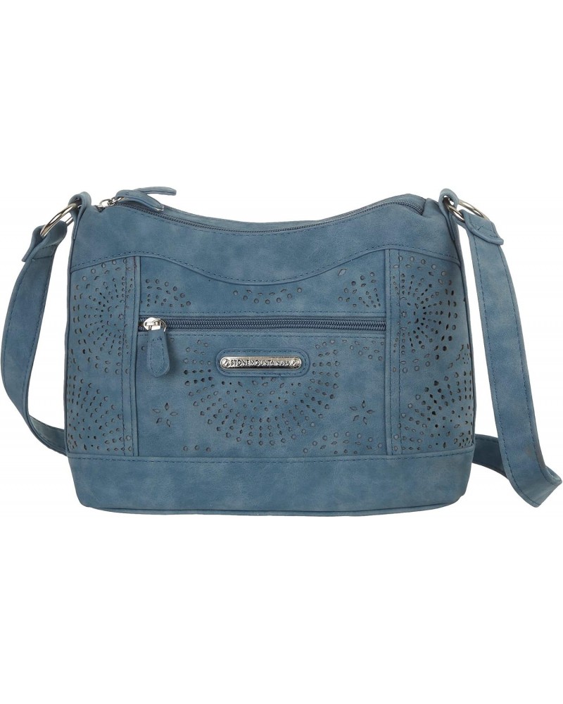 Nubuck Eyelet Vegan Suede Hobo Handbag One Size Blue $40.58 Hobo Bags