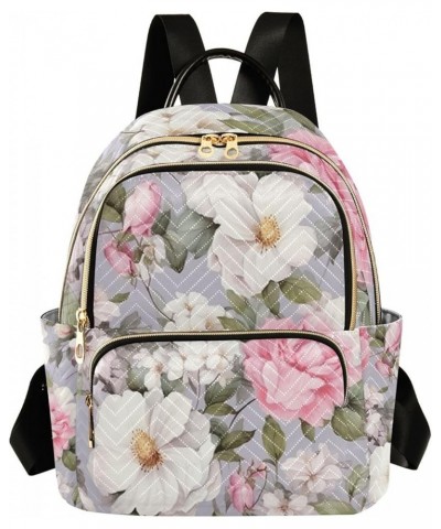 Floral Painted Flowers on Gray Fashion Backpack, Women's Travel Backpack for Airplane, Backpacks for Women Fashion, M Floral ...