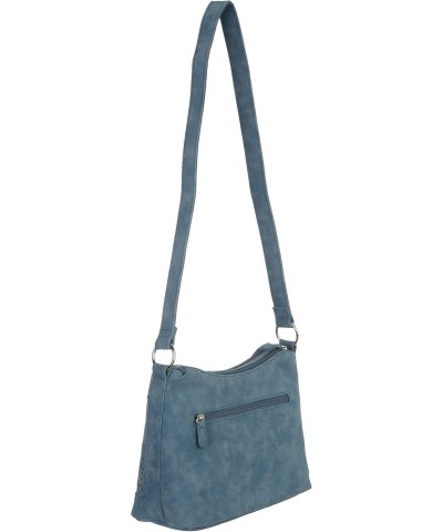 Nubuck Eyelet Vegan Suede Hobo Handbag One Size Blue $40.58 Hobo Bags