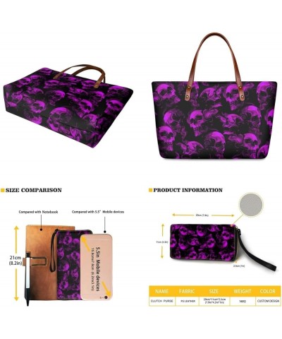 2 Pcs Large Tote Handbag with PU Wallet, Women Hand bags Purses, Top Handle Bag Satchel Shoulder Bag Skull Print-purple $23.5...