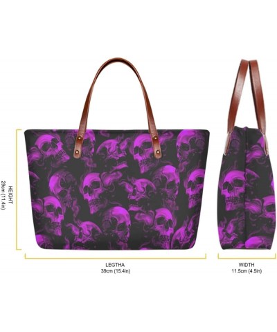 2 Pcs Large Tote Handbag with PU Wallet, Women Hand bags Purses, Top Handle Bag Satchel Shoulder Bag Skull Print-purple $23.5...