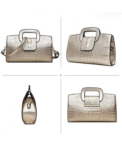 Goodbag Vintage Flap Tote Top Handle Satchel Handbags Crocodile Pattern PU Leather Clutch Purse Shoulder Bag for Ladies Gold ...