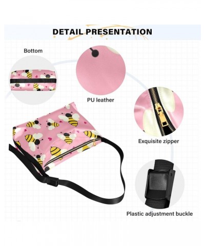 Funny Happy Dog PU Leather Shoulder Bag Leather Shoulder Bag for Women Mens Crossbody Bag Flying Bees Hearts on Pink $14.79 H...