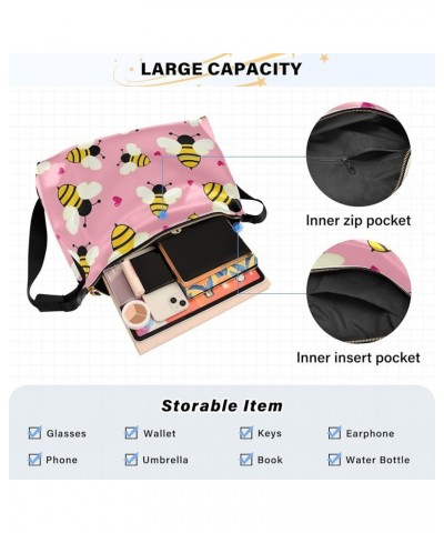 Funny Happy Dog PU Leather Shoulder Bag Leather Shoulder Bag for Women Mens Crossbody Bag Flying Bees Hearts on Pink $14.79 H...