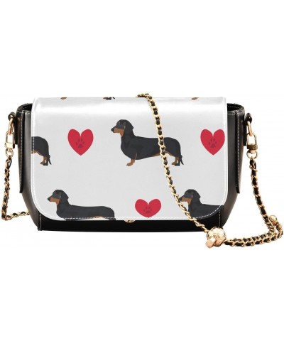 Dachshund Dog Hearts PU Leather Crossbody Handbag for Women Shoulder Purse with Adjustable Metal Chain Waterproof Travel Purs...