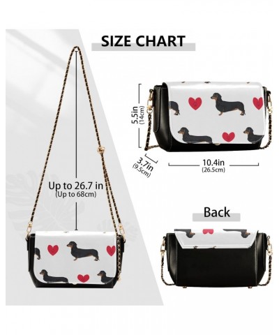 Dachshund Dog Hearts PU Leather Crossbody Handbag for Women Shoulder Purse with Adjustable Metal Chain Waterproof Travel Purs...