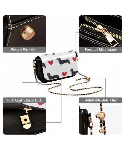 Dachshund Dog Hearts PU Leather Crossbody Handbag for Women Shoulder Purse with Adjustable Metal Chain Waterproof Travel Purs...