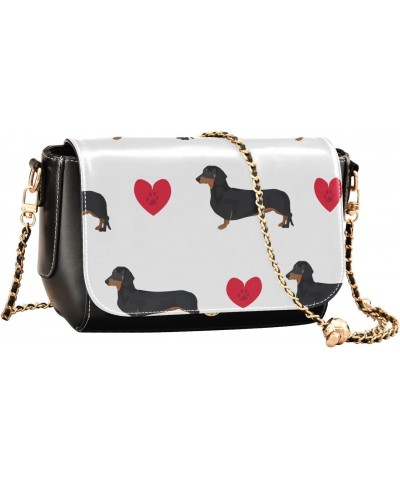 Dachshund Dog Hearts PU Leather Crossbody Handbag for Women Shoulder Purse with Adjustable Metal Chain Waterproof Travel Purs...