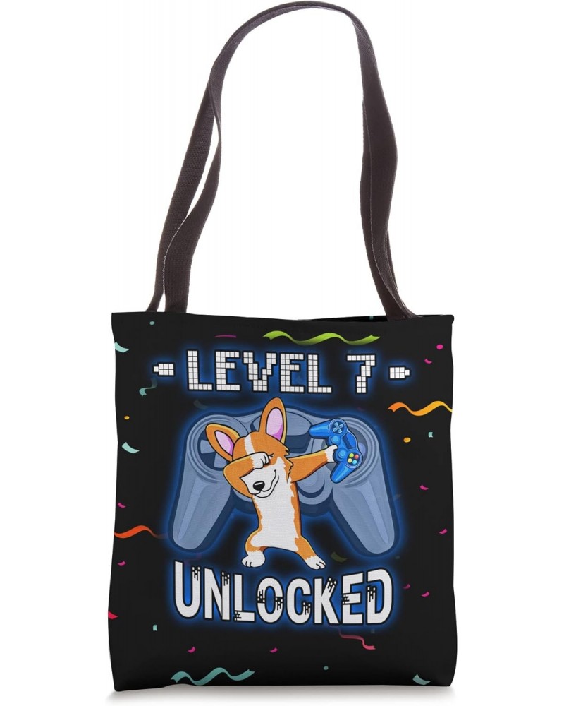 Level 7 Unlocked 7 Year Old Dabbing Corgi Gamer 7th Birthday Tote Bag $14.67 Totes