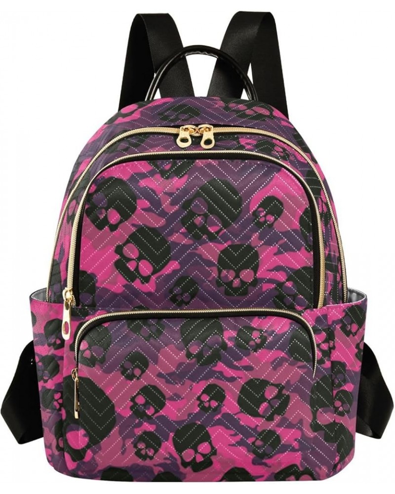 Halloween Women Backpack Camouflage Skull Dark Pink Anti-Theft Travel Backpack with Luggage Belt Durable Handbag Lady Purse R...