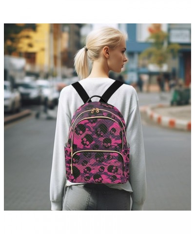 Halloween Women Backpack Camouflage Skull Dark Pink Anti-Theft Travel Backpack with Luggage Belt Durable Handbag Lady Purse R...