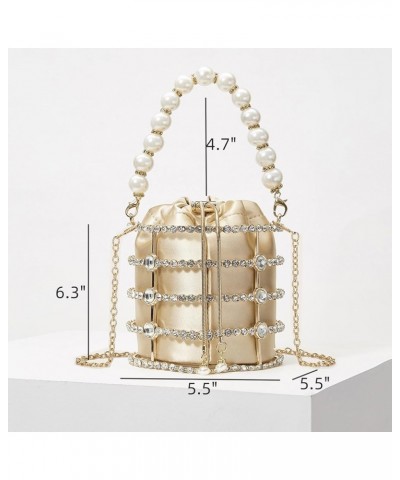 Women Evening Handbag Sparkly Metal Clutch Purses Pearl Top Handle Bucket Bag for Wedding Party Prom Red $21.59 Evening Bags