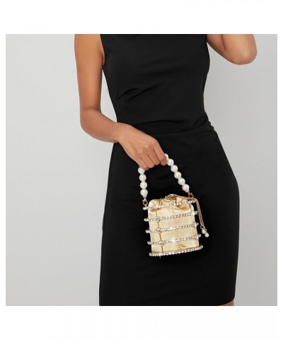 Women Evening Handbag Sparkly Metal Clutch Purses Pearl Top Handle Bucket Bag for Wedding Party Prom Red $21.59 Evening Bags