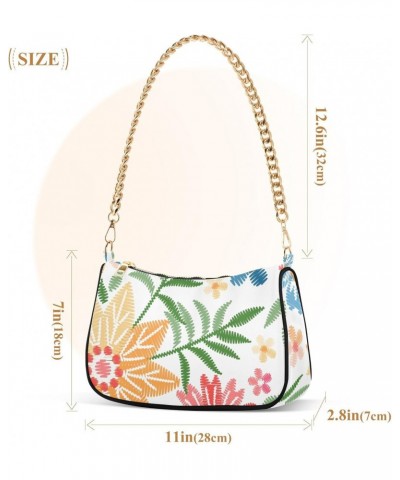 Women Chain Shoulder Purse Bag With Zipper Embroidery Flowers Colorful Print, Floral Nature Summer Hobo Tote Clutch Handbags ...