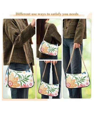 Women Chain Shoulder Purse Bag With Zipper Embroidery Flowers Colorful Print, Floral Nature Summer Hobo Tote Clutch Handbags ...