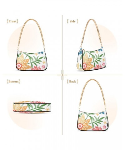 Women Chain Shoulder Purse Bag With Zipper Embroidery Flowers Colorful Print, Floral Nature Summer Hobo Tote Clutch Handbags ...