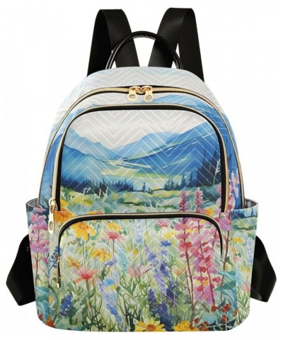 Pink-purple Wildflower Bushes Fashion Travel Backpack for Women Multi Pockets Lightweight Purse for Women-S Multicolor Small ...