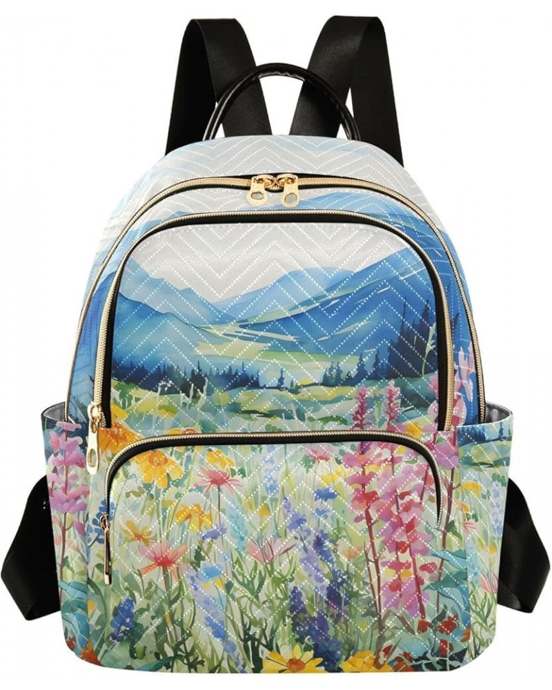 Pink-purple Wildflower Bushes Fashion Travel Backpack for Women Multi Pockets Lightweight Purse for Women-S Multicolor Small ...