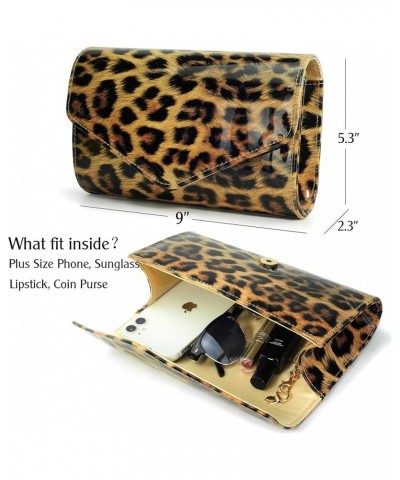 Leopard Evening Handbag Women Envelope Clutch Patent Leather Glossy Purse with Shoulder Chain Strap Brown Leopard $10.71 Even...