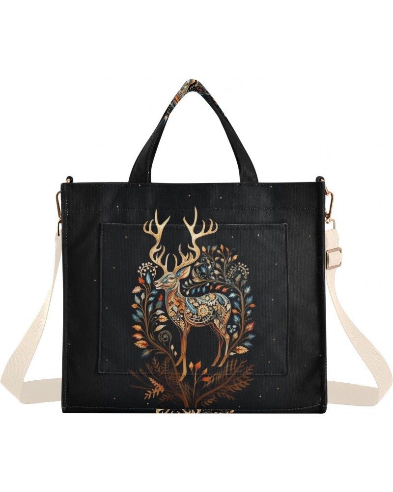 Tote Bag A Charming Elk Trendy Corduroy Bag Crossbody Bag with Zipper and Magnetic Clasp $13.86 Totes