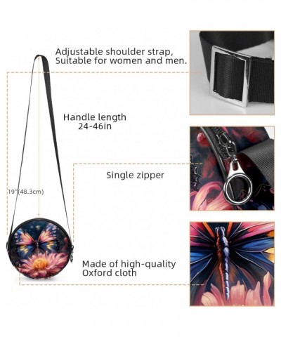 Small Round Crossbody Bag Shoulder Bag Handbag Purse, Art Pattern Butterfly and Flower $8.81 Crossbody Bags