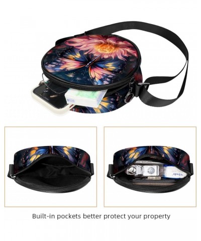 Small Round Crossbody Bag Shoulder Bag Handbag Purse, Art Pattern Butterfly and Flower $8.81 Crossbody Bags