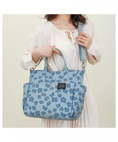 Women Printed Tote Bag Adjustable Strap Multi Pocket Zipper Printed Shoulder Bag Large Crossbody Bag Shopping Satchel Bag Blu...