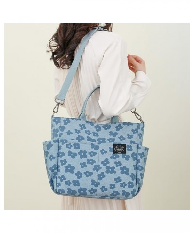 Women Printed Tote Bag Adjustable Strap Multi Pocket Zipper Printed Shoulder Bag Large Crossbody Bag Shopping Satchel Bag Blu...