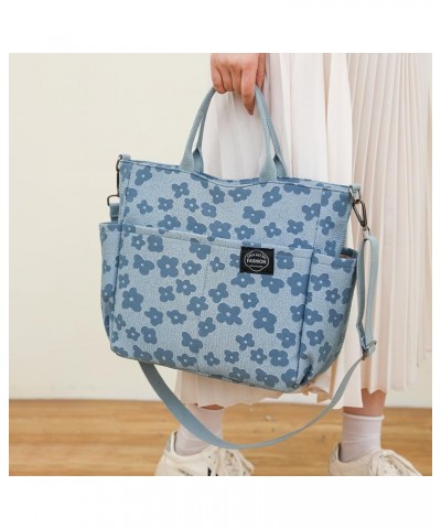 Women Printed Tote Bag Adjustable Strap Multi Pocket Zipper Printed Shoulder Bag Large Crossbody Bag Shopping Satchel Bag Blu...