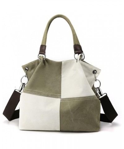 Canvas Crossbody Handbag Dual-color Contrast Stitching Shoulder Bag Army Green $16.56 Totes