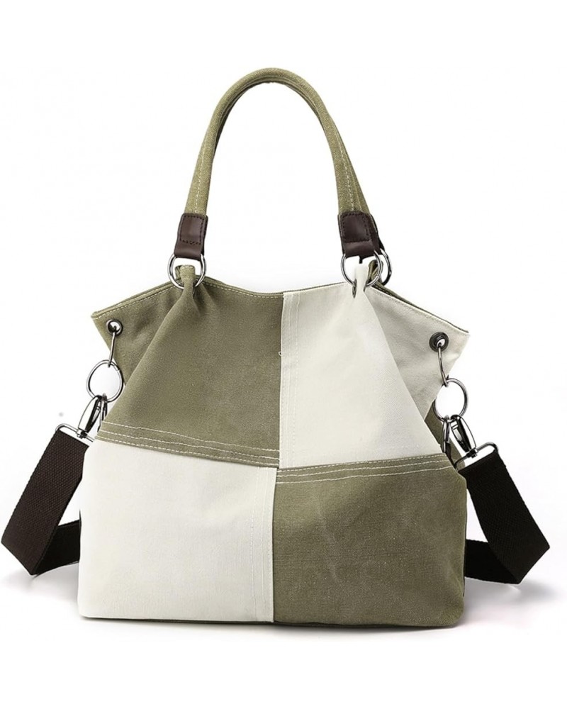 Canvas Crossbody Handbag Dual-color Contrast Stitching Shoulder Bag Army Green $16.56 Totes