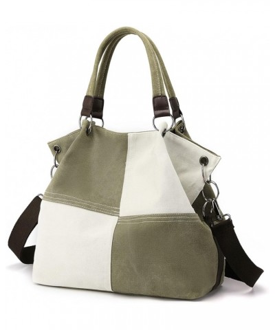 Canvas Crossbody Handbag Dual-color Contrast Stitching Shoulder Bag Army Green $16.56 Totes