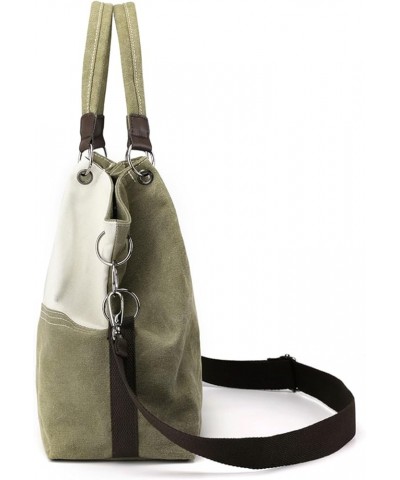 Canvas Crossbody Handbag Dual-color Contrast Stitching Shoulder Bag Army Green $16.56 Totes