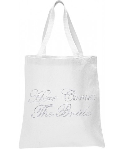 Varsany White Luxury Crystal Bride Tote bag wedding party gift bag Cotton Here Comes the Bride $11.79 Totes