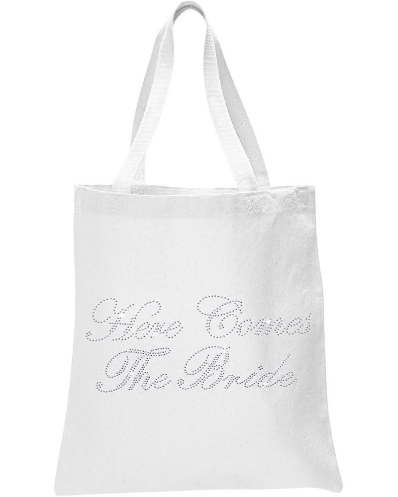 Varsany White Luxury Crystal Bride Tote bag wedding party gift bag Cotton Here Comes the Bride $11.79 Totes