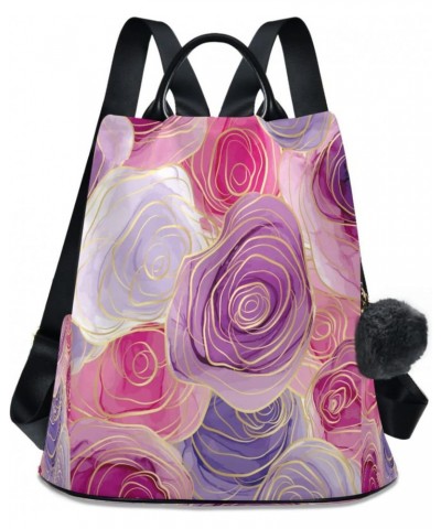 Pink & Purple Rose Flower Modern Anti-Theft Backpack Purse for Women Fashion Bag Travel Back Pack Rucksack Shoulder Bag $21.8...